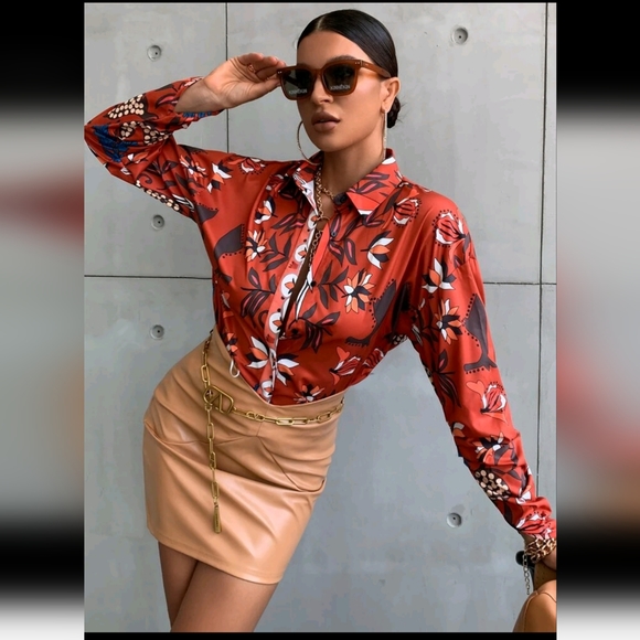 Oversized Floral Button Up Shirt - Picture 1 of 9